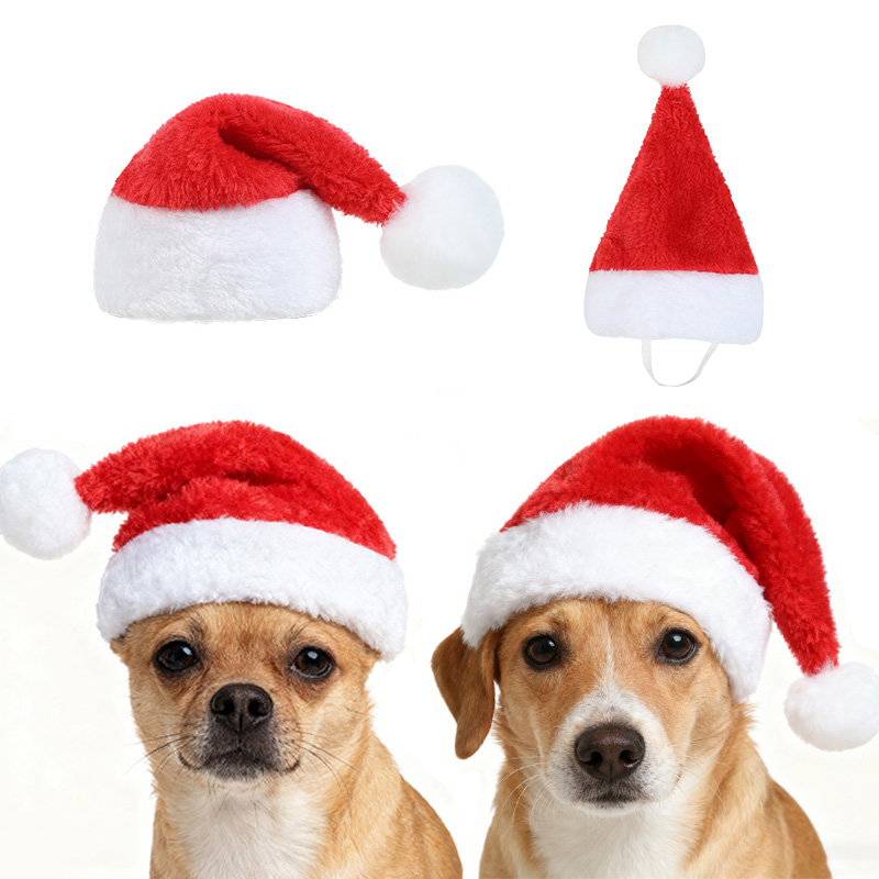 Santa Hat Plush - Weihnachts-Haustier-Weihnachtsmannmütze, rote Plüschmütze, weiche Feiertagsmütze für
