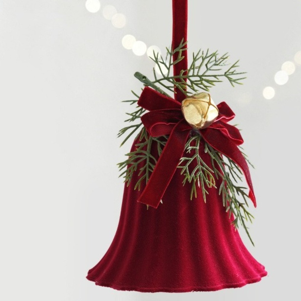 Star Tree Topper - Rote Plastik-Weihnachtsglocke mit Beflockung, Exquisiter Kranzanhänger,
