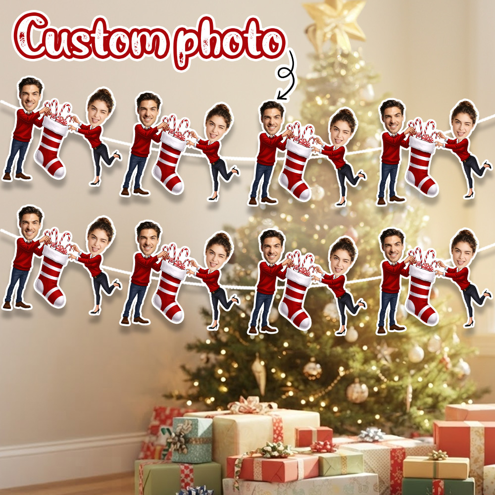 Christmas Stocking Hanging - 8/16/24-teiliger personalisierter Foto-Weihnachtsstrumpf für Paare, personalisierte