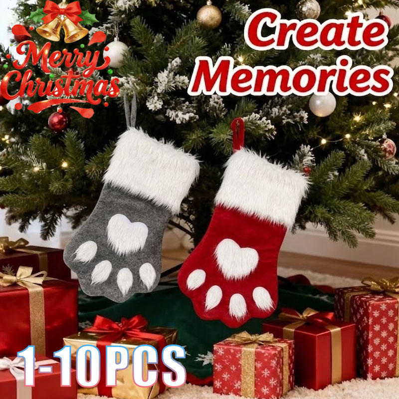 Christmas Stocking Hanging - 1-10 Stück Weihnachts-Haustierpfoten-Strümpfe Rot Grau Unregelmäßige